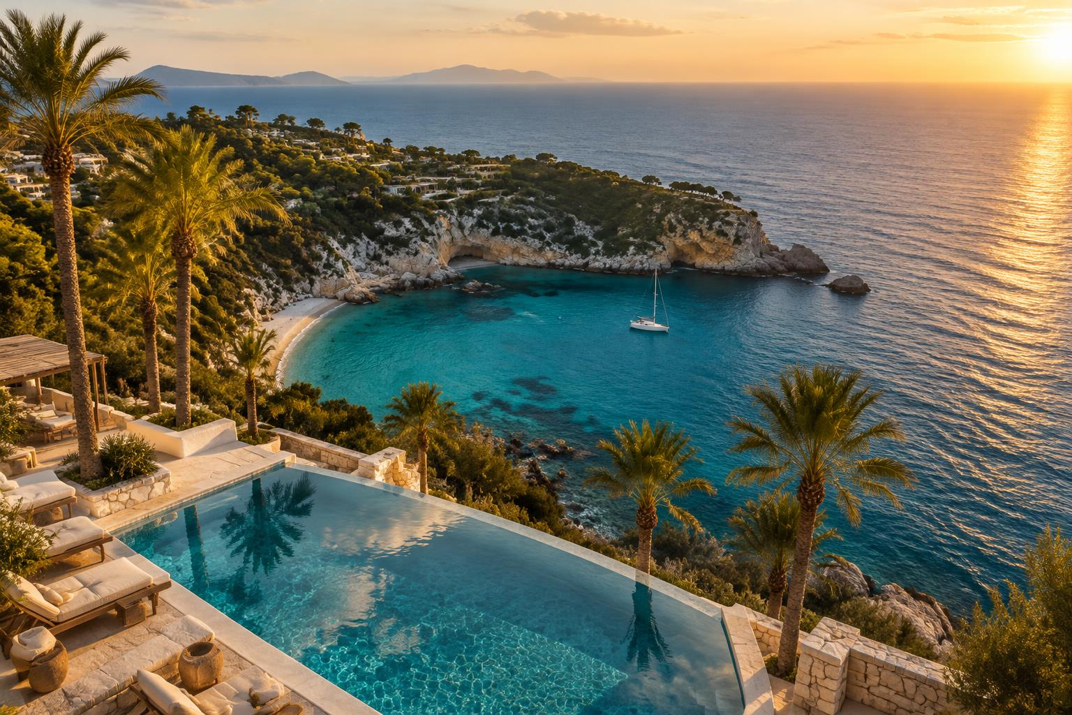 A coastal resort at golden hour