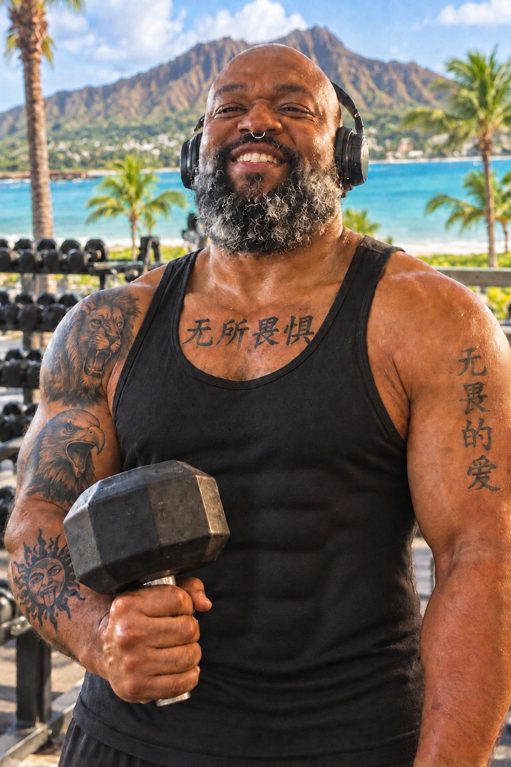Mr. Titus Bell, founder of TBJourney, training at an open-air gym by the water